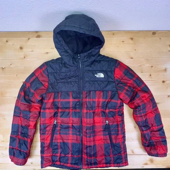 The North‎ Face Boys Reversible Sherpa Fleece Puffer Jacket Size L 14/16 Plaid - Picture 2 of 11